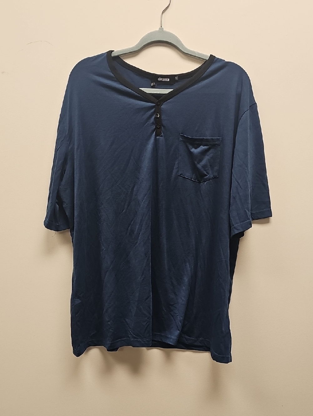 Womans Navy Short Sleeve Pocket Henley Shirt